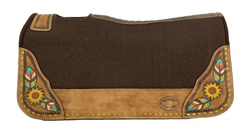 Klassy Cowgirl 28x30 Barrel Style 1" Brown felt pad with painted feather &amp; sunflower design